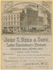 Werbung für John S. Deed & Sons, Lederhersteller und -händler, 451 New Oxford Street, London