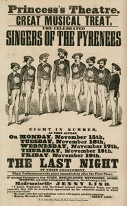 Anzeige für das Princesss Theater, London, mit den Sängern der Pyrenäen von English School