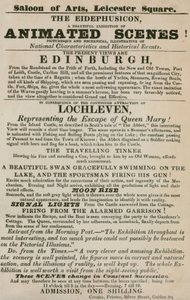 Werbung für das Eidephusicon, eine Ausstellung animierter Szenen, malerisch und mechanisch von English School
