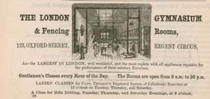 Werbung für das Londoner Gymnasium & Fechträume, 123 Oxford Street, Regent Circus von English School