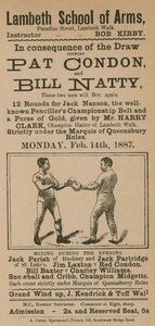Werbung für einen Boxkampf zwischen Pat Condon und Bill Natty von English School