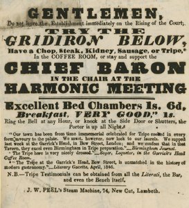 Werbung für das Garricks Head, Bow Street von English School
