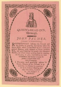 Werbung für die Queens Head Taverne, Borough, London von English School