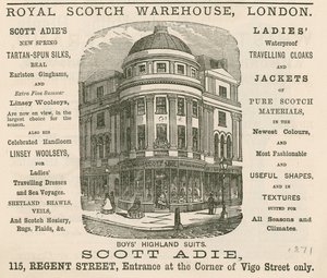 Anzeige für das Royal Scotch Warehouse, 115 Regent Street, London von English School