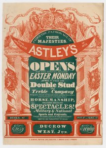 Werbung für Astleys Amphitheater, Eröffnung der Sommersaison, 8. April 1833 von English School
