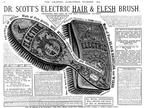 Werbung für Dr. Scotts elektrische Haar- und Fleischbürste von English School