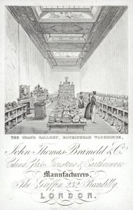 Werbung für John Thomas Brameld und Co, Hersteller von Porzellan, Glas, Eisenstein und Steingut, London von English School