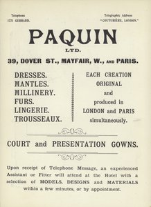 Werbung für Paquin, Schneider von English School