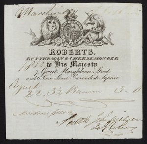 Werbung für Roberts, Butterhändler und Käsehändler, London von English School