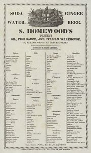 Werbung für S. Homewoods Öl, Fischsauce und italienisches Lagerhaus von English School