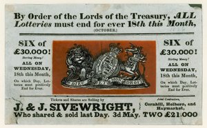 Werbung für die letzte Lotterie, 1826 von English School