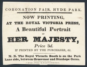 Werbung für gedruckte Porträts von Königin Victoria von English School
