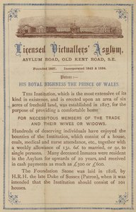 Werbung für das Licensed Victuallers Asylum von English School