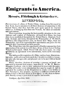 Werbung für Paketboote nach Amerika, 1839