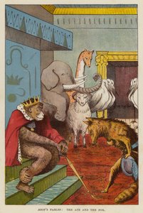 Äsops Fabeln: Der Affe und der Fuchs (Chromolithografie) von English School