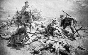 Nach einem Kampf: Tote Deutsche nach Erkennungsmarken durchsuchen, 1914-19