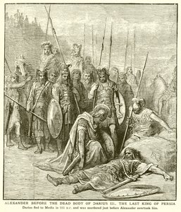 Alexander vor dem Leichnam von Darius III., dem letzten König von Persien von English School