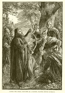 Alfred der Große, verkleidet als Harfner, spielt vor Guthrum von English School