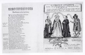 Ein Emblem des Antichristen in seinen dreifachen Hierarchien von Papsttum, Prälatur und Presbyterium, 1649