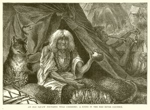 Eine alte Squaw zerkleinert wilde Kirschen: Eine Szene im Red River Country von English School