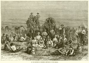 Ein Lager von Mormonen-Konvertiten in der Wüste von English School