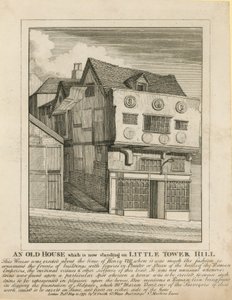 Ein altes Haus, das noch auf dem Little Tower Hill, London, steht von English School