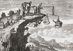 Eine ungewöhnliche Methode, Geständnisse von Kriminellen zu erpressen, nach einer Zeichnung von Theodorus de Bry aus dem 16. Jahrhundert von English School