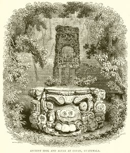 Alter Götze und Altar in Copan, Guatemala