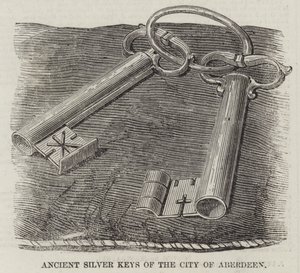 Alte Silberne Schlüssel der Stadt Aberdeen (Gravur) von English School