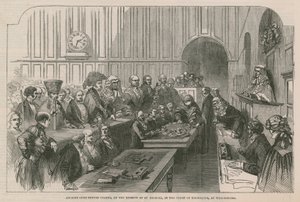 Altes städtisches Pachtbrauch, am Spiegel von St. Michael, im Gericht der Schatzkammer, in Westminster von English School