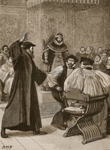 Andrew Melville vor dem schottischen Geheimrat, Illustration aus Cassells Illustrierter Geschichte Englands