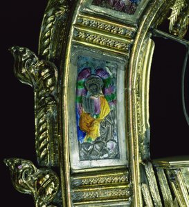 Engel, der eine Portativorgel spielt, Detail vom Krummstab von William of Wykeham (ca. 1320-1404)