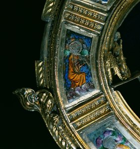 Engel, der ein Blasinstrument spielt, Detail vom Krummstab von William of Wykeham (ca. 1320-1404)