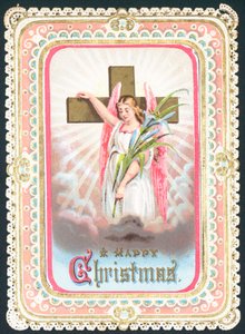 Engel mit Kreuz, Weihnachtskarte von English School