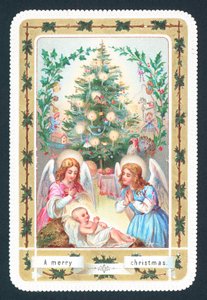 Engel und Baby, Weihnachtskarte von English School