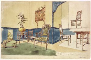 Anglo-japanische Möbeldesigns von Edward William Godwin (1833-86) ca. 1860 von English School
