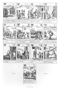 Antikatholische Spielkarten zur Erinnerung an die Glorreiche Revolution von 1688, Herz von English School