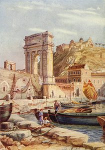 Bogen des Trajan und Hafen von Ancona, Italien von English School