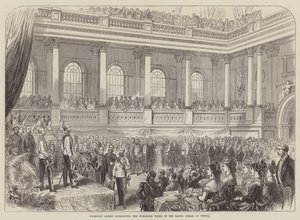 Erzherzog Albert verteilt die Ausstellungspreise in der Reitschule in Wien (Stich) von English School