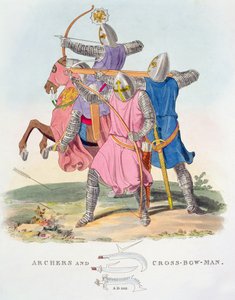 Bogenschützen und ein Armbrustschütze, 1312, aus Ancient Armour von Samuel Rush Meyrick, 1824