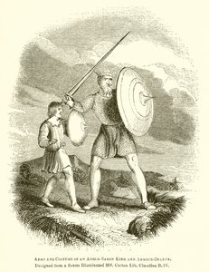 Waffen und Kostüm eines angelsächsischen Königs und Rüstungs-Trägers von English School