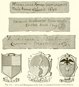 Wappen und Monogramme der drei berühmten Cremona-Geigenbauer von English School