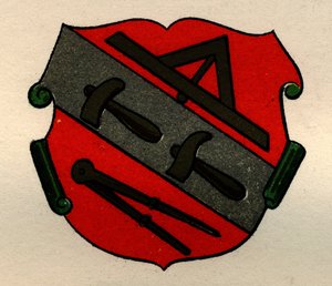 Wappen der Steinmetze von Straßburg, aus The History of Freemasonry, Band II, veröffentlicht von Thomas C. Jack, London, 1883 von English School