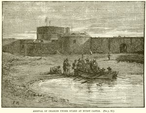 Ankunft von Charles unter Bewachung in Hurst Castle von English School