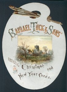 Künstlerpalette mit Kirche, Weihnachtskarte von English School