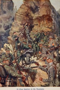 Nahkampf in den Bergen, Illustration aus Told in the Huts: The YMCA Gift Book, veröffentlicht 1916 von English School