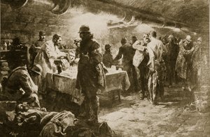 Arbeit in einem Kellerhilfsposten unter einem Fort von Verdun, 1914-19 von English School
