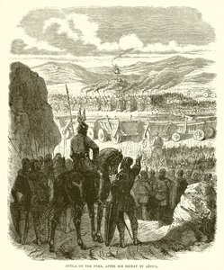 Attila auf dem Scheiterhaufen, nach seiner Niederlage durch Aetius von English School