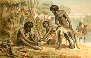 Australische Ureinwohner bereiten eine Mahlzeit vor von English School