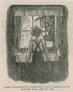 Schreckliche Erscheinung für einen Gentleman beim Rasieren in der Edgware Road, London - 30. September 1846 von English School